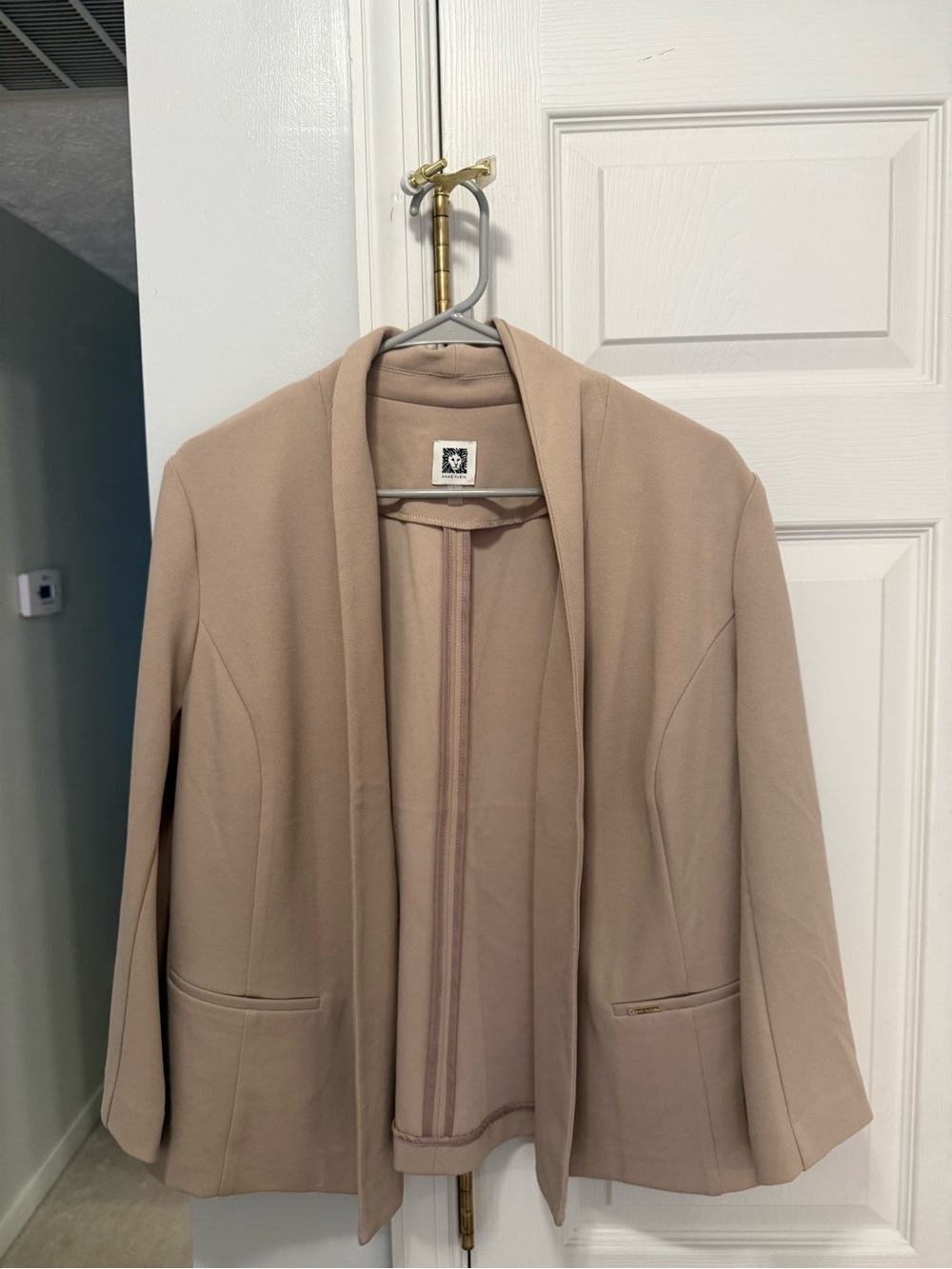 Anne Klein Large Womens Open-Front Blazer Jacket in Beige